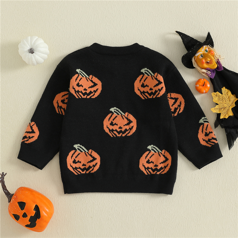 Baby Halloween Sweater Pumpkin Ghost Print Toddler Knit Pullover - Image 3
