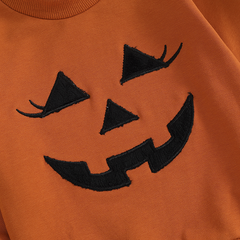 Baby Girl Halloween Outfit Pumpkin Sweatshirt & Striped Flare Pants Set - Image 7