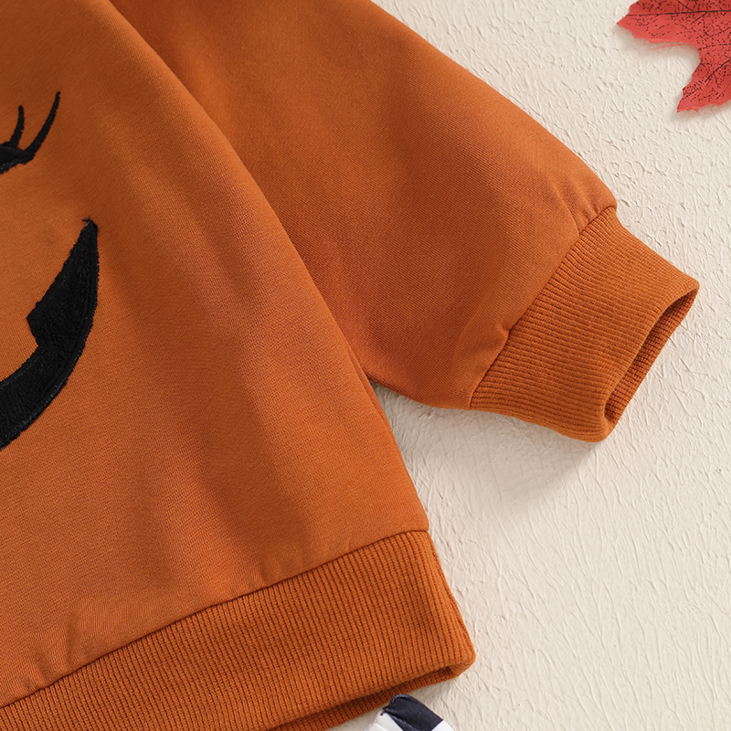 Baby Girl Halloween Outfit Pumpkin Sweatshirt & Striped Flare Pants Set - Image 6