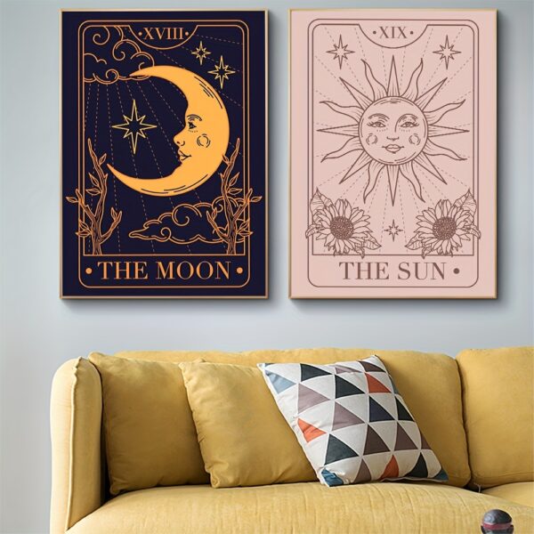 Retro Canvas Wall Art Sun Moon Tarot Poster for Home Decoration
