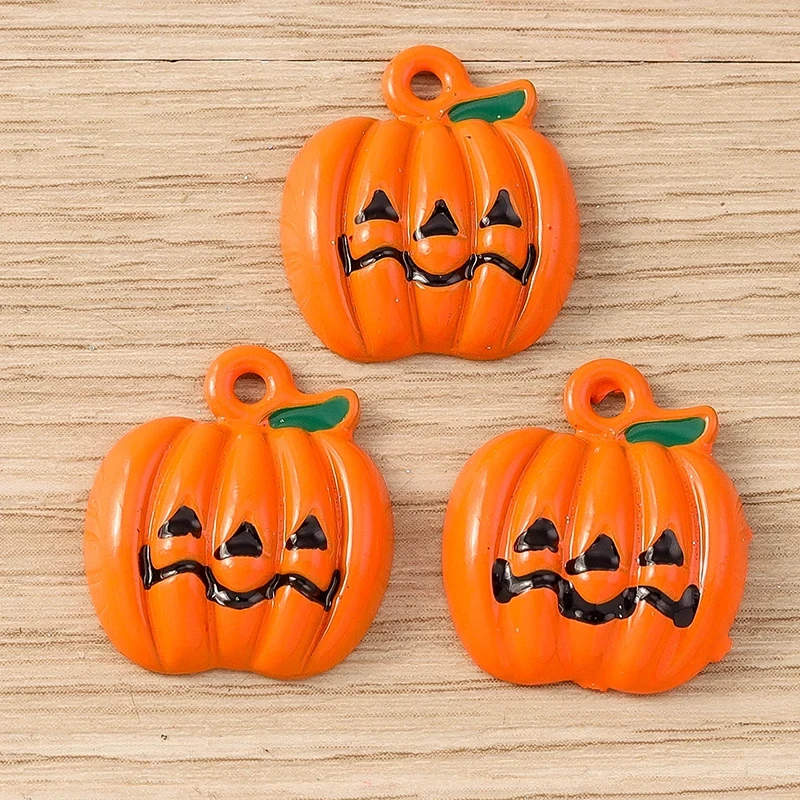 10pcs Halloween Pumpkin Enamel Charms for DIY Jewelry & Crafts - Image 2