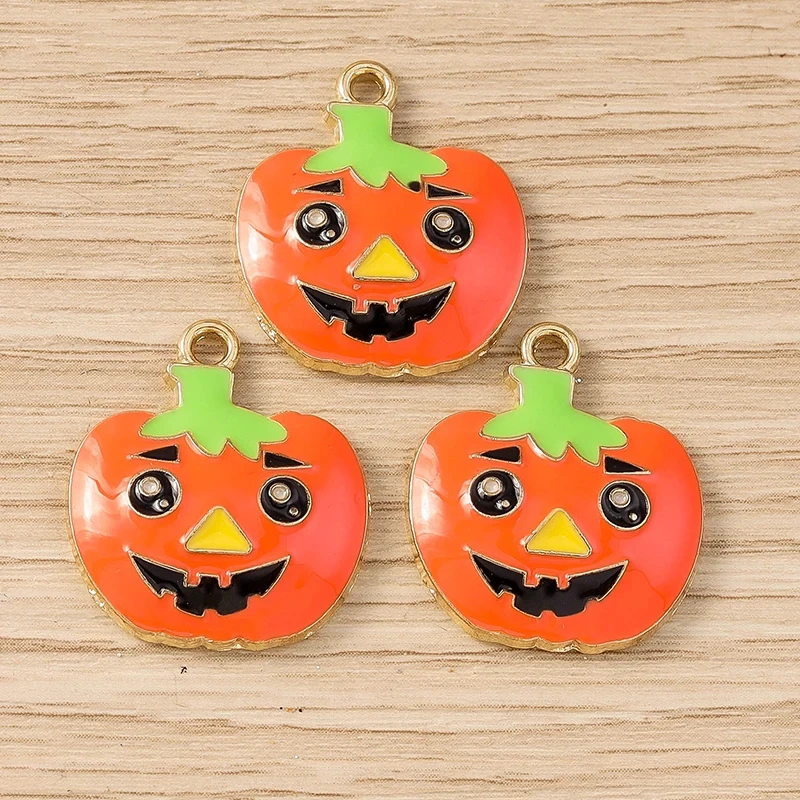 10pcs Halloween Pumpkin Enamel Charms for DIY Jewelry & Crafts - Image 5