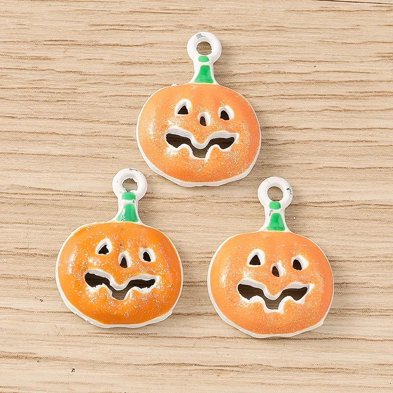 10pcs Halloween Pumpkin Enamel Charms for DIY Jewelry & Crafts - Image 3