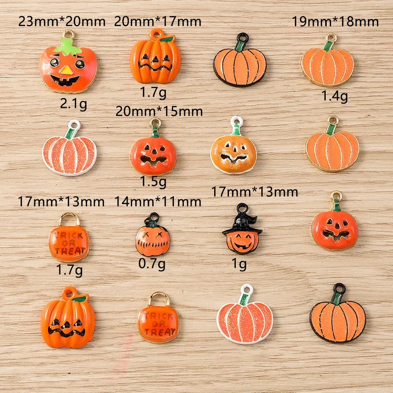10pcs Halloween Pumpkin Enamel Charms for DIY Jewelry & Crafts - Image 6