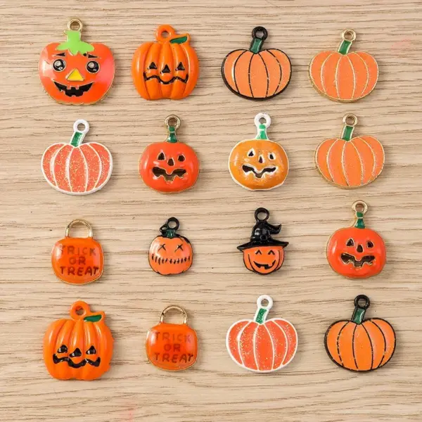 10pcs Halloween Pumpkin Enamel Charms for DIY Jewelry & Crafts