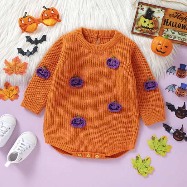 Halloween Pumpkin Baby Romper Knit Bodysuit 0-18M