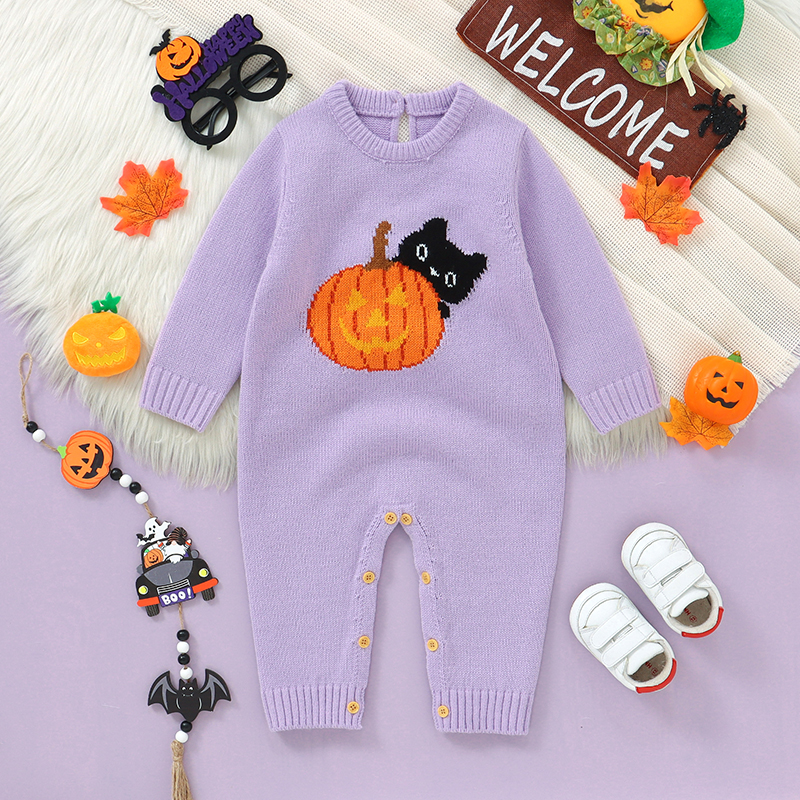 Knitted Halloween Baby Romper Pumpkin Cat Jumpsuit 0-18M - Image 2