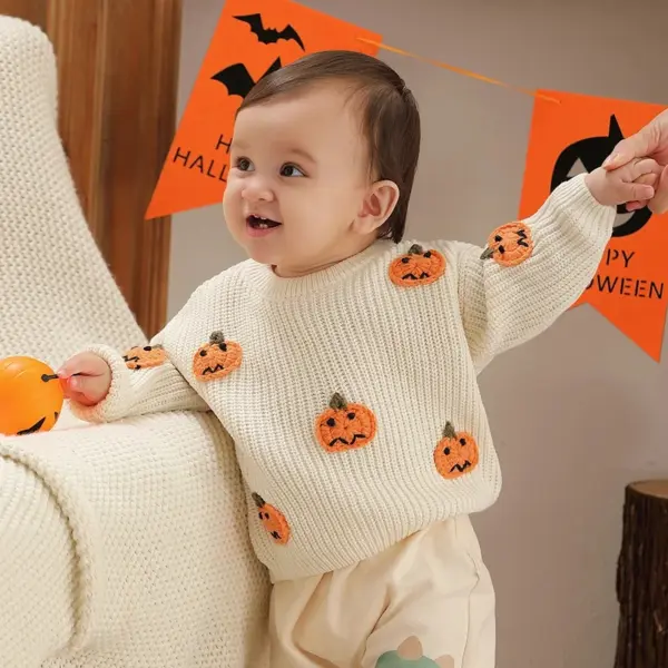 Halloween Pumpkin Baby Sweater - Cozy Infant Pullover for Boys & Girls