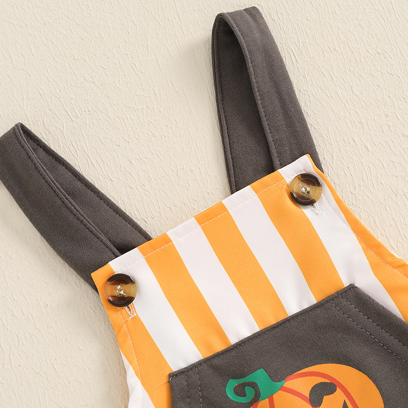 Baby Halloween Striped Pumpkin Overalls with Front Pocket - Unisex Sleeveless Jumpsuit - Image 4