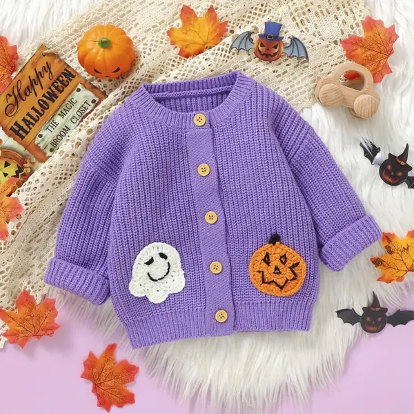 Halloween Baby Sweater Pumpkin Phantom Knit Cardigan for Infants