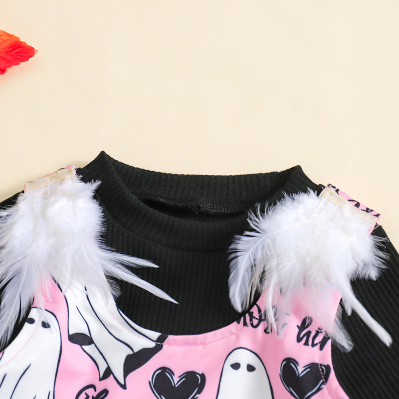 Toddler Girl Halloween Ghost Print Dress Set with Long Sleeve Shirt - Baby Fall Outfit - Image 4