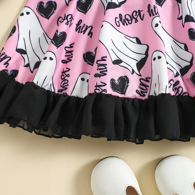 Toddler Girl Halloween Ghost Print Dress Set with Long Sleeve Shirt - Baby Fall Outfit - Image 7