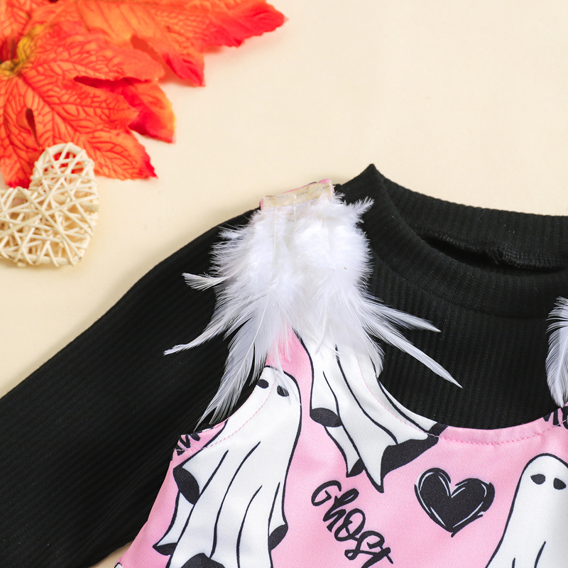 Toddler Girl Halloween Ghost Print Dress Set with Long Sleeve Shirt - Baby Fall Outfit - Image 5