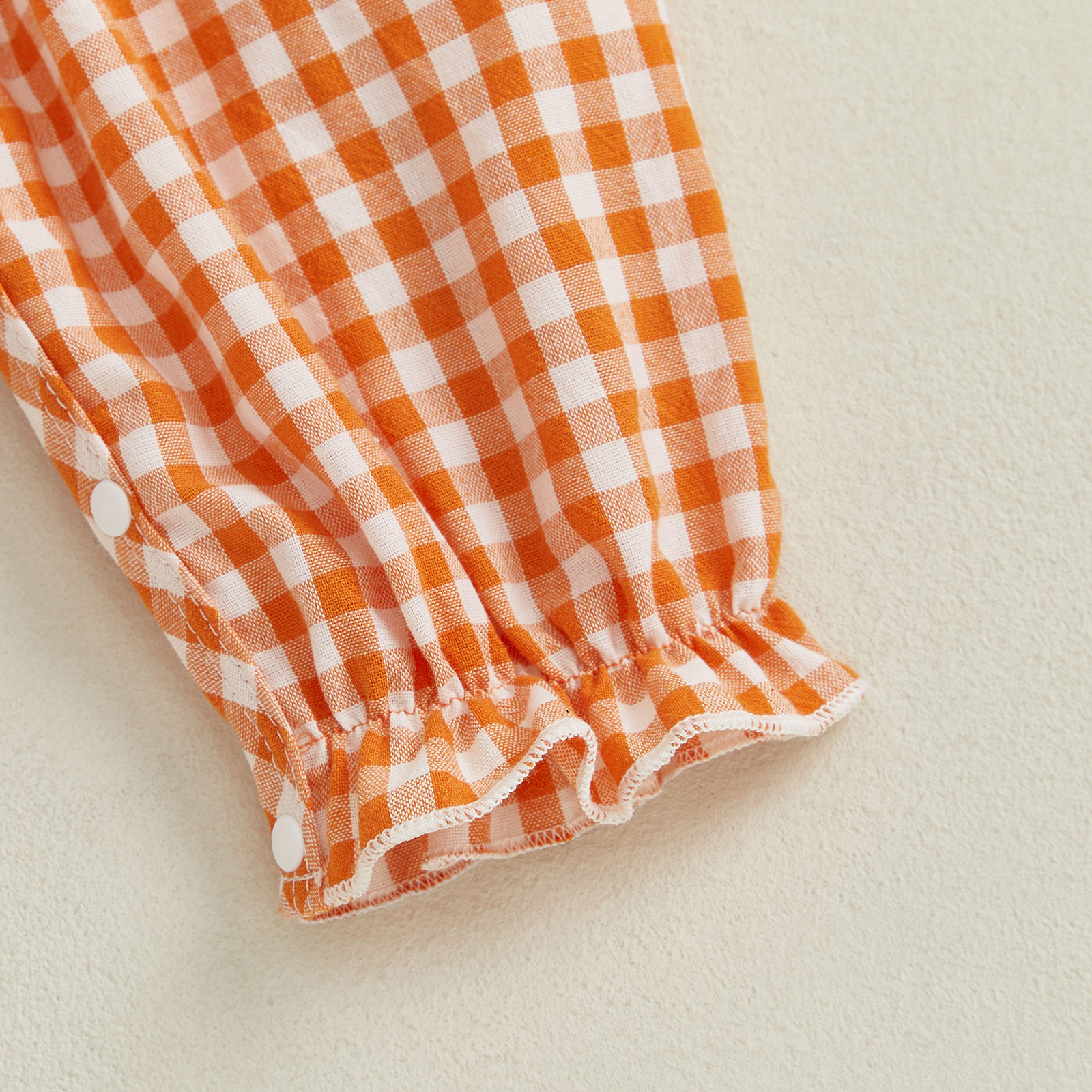 Baby Girls Plaid Romper with Pumpkin and Turkey Embroidery - Image 5