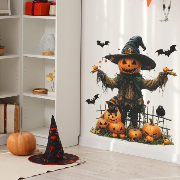 Halloween Pumpkin Scarecrow Bat Wall Stickers - Fun Decor
