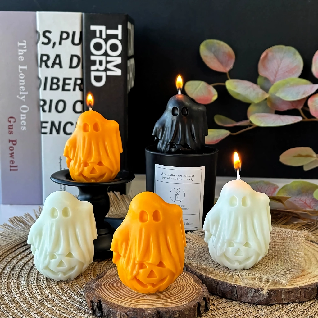 Halloween Ghost Scented Candle – Natural Soy Wax with Cinnamon Fragrance, Spooky Home Decor - Image 3