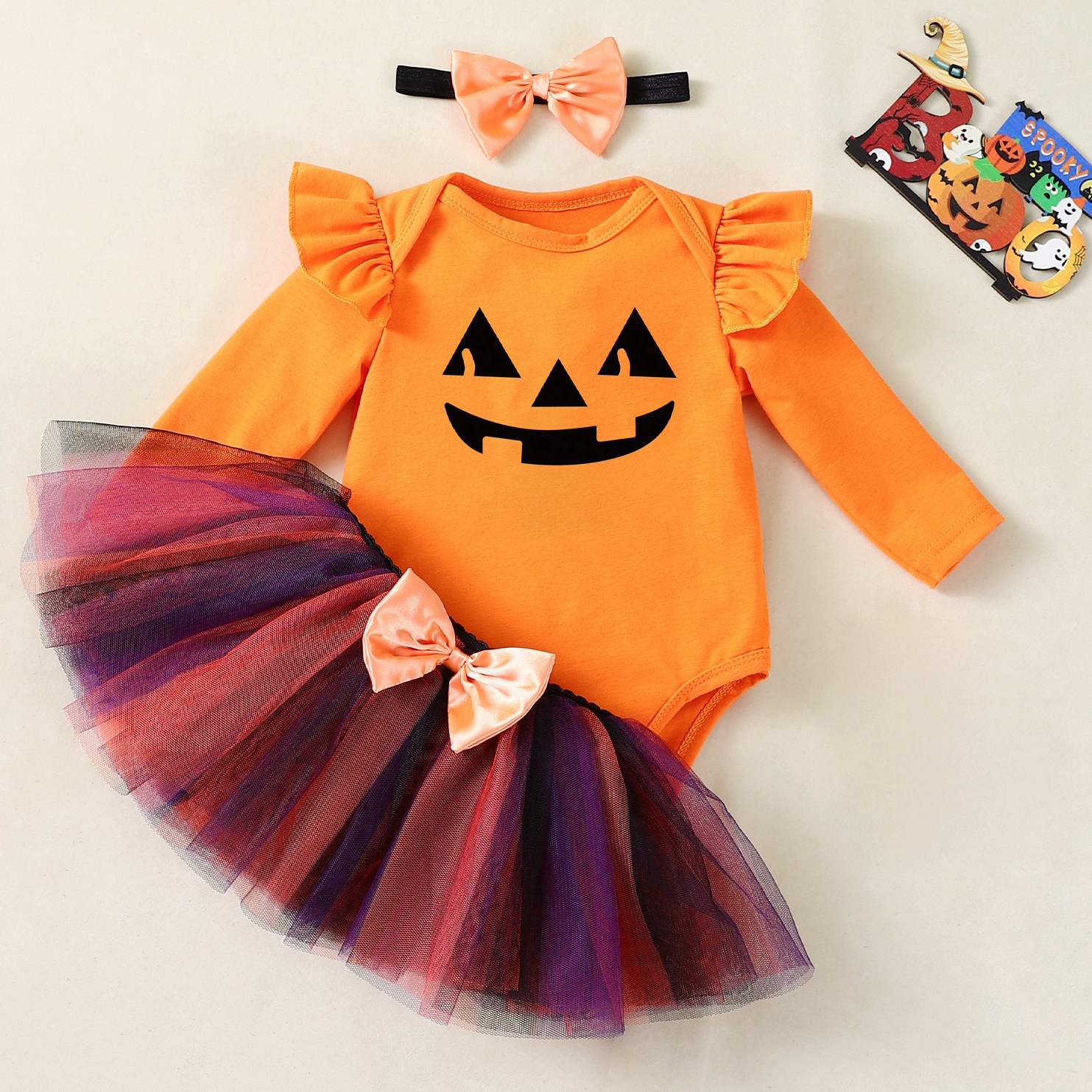 My First Halloween Baby Ghost Costume with Tutu & Headband - Image 3