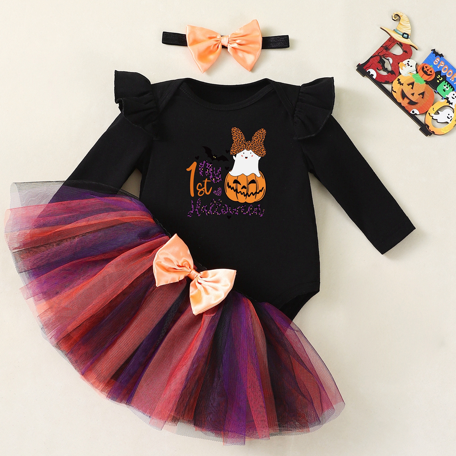 My First Halloween Baby Ghost Costume with Tutu & Headband - Image 2
