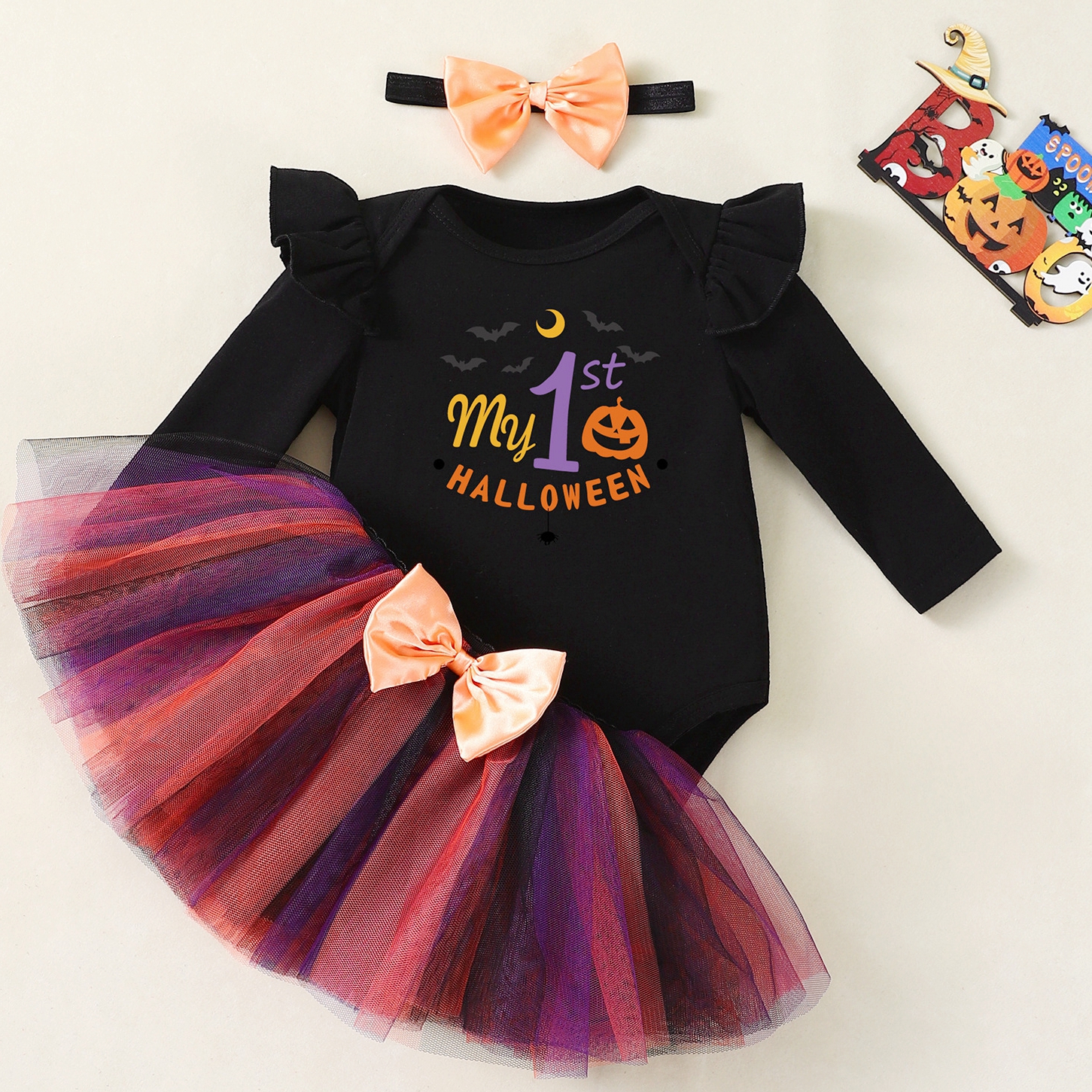 My First Halloween Baby Ghost Costume with Tutu & Headband - Image 5