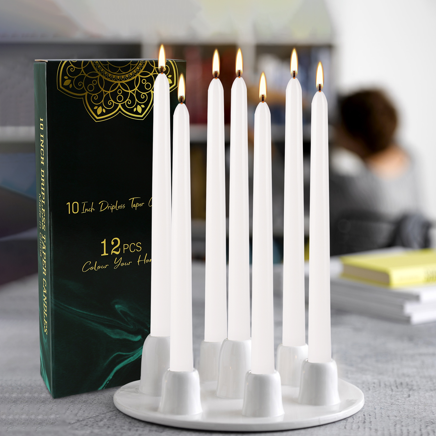 12 Pcs White Drip-Free Taper Candles - Image 2