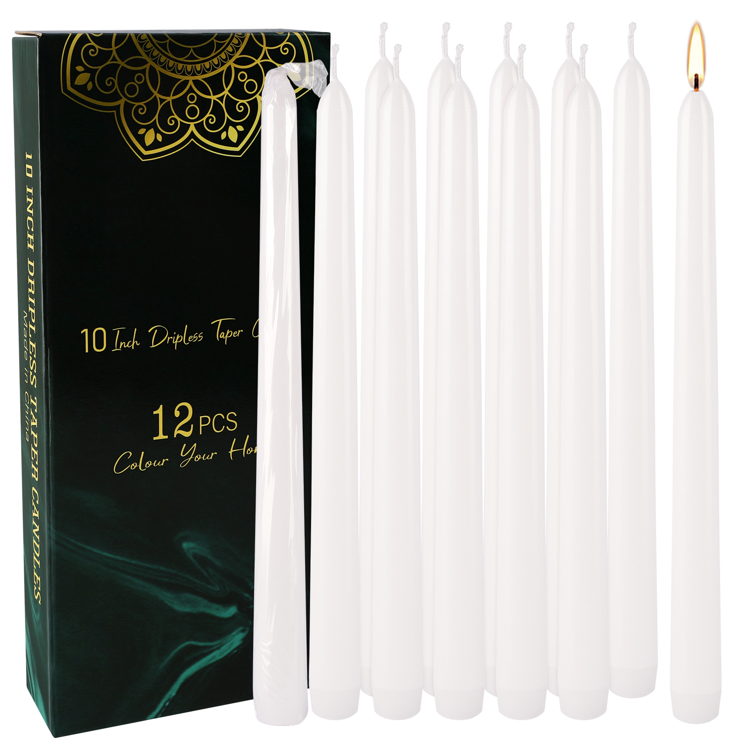12 Pcs White Drip-Free Taper Candles