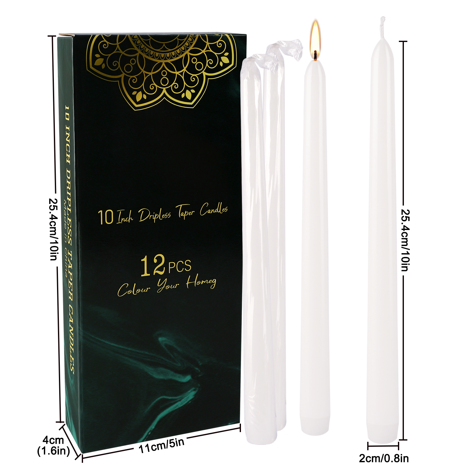 12 Pcs White Drip-Free Taper Candles - Image 6