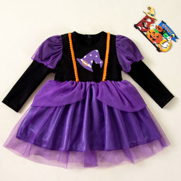 Purple Tiered Witch Dress for Toddler Girls Halloween