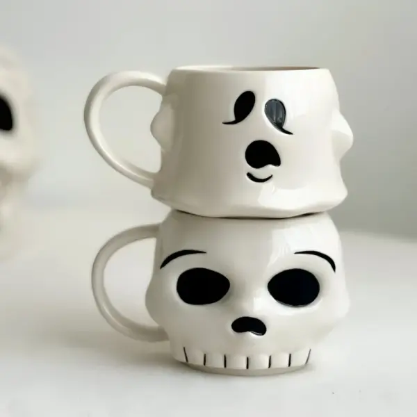 Creative Skull Head Ceramic Mug - Cute Ghost Cup for Coffee, Tea, and More