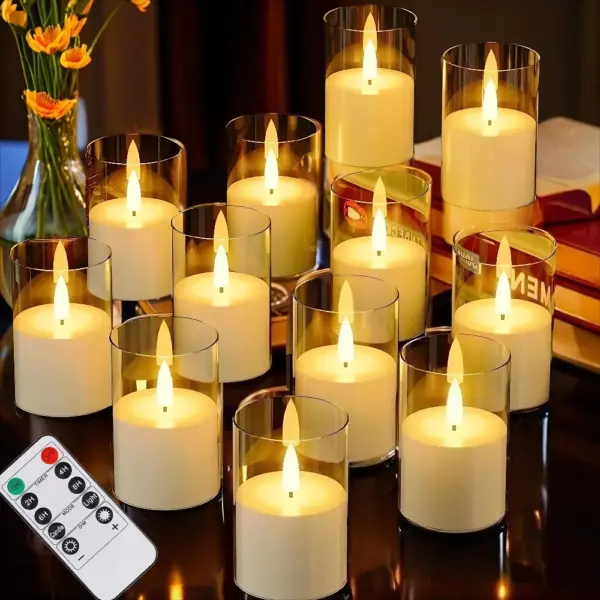 Flameless LED Candles with Timer & Remote - 6/12 Pack Small Pillar & Votive Candles