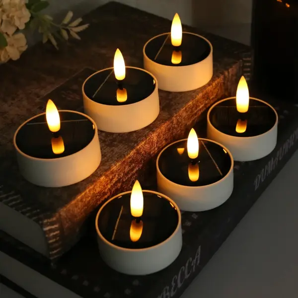 Solar Powered Flameless Tea Lights - Waterproof, Rechargeable Outdoor Lighting (6 Pack)