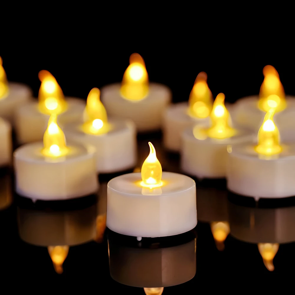 12 Pack Warm Yellow Flameless LED Tea Light Candles - 200+ Hours Battery Operated - Image 3