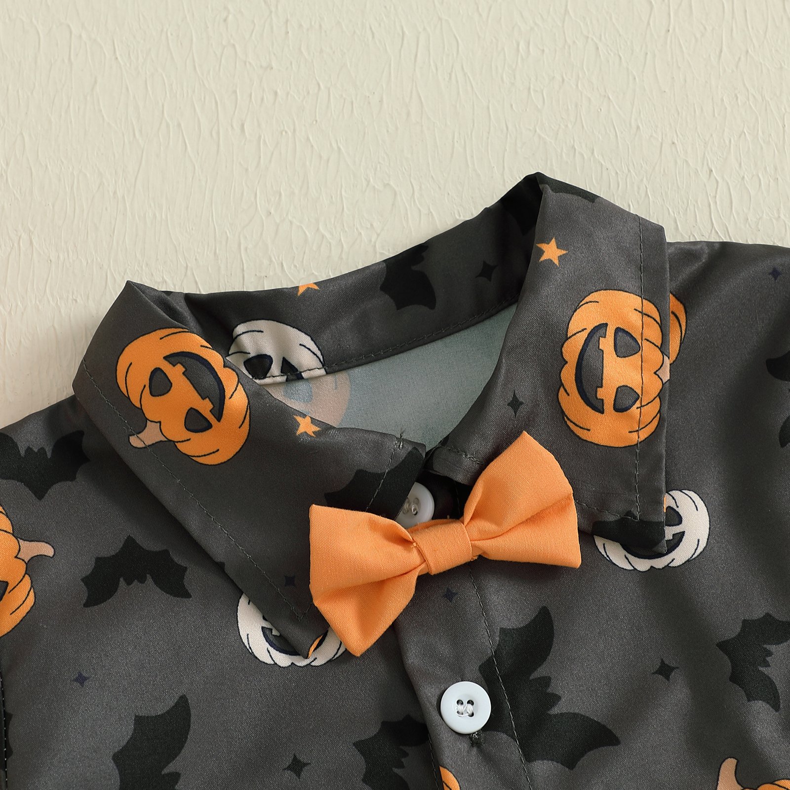 Kids Boys Halloween Pumpkin Bat Print Bowtie Shirt & Shorts 2-Piece Set - Image 5