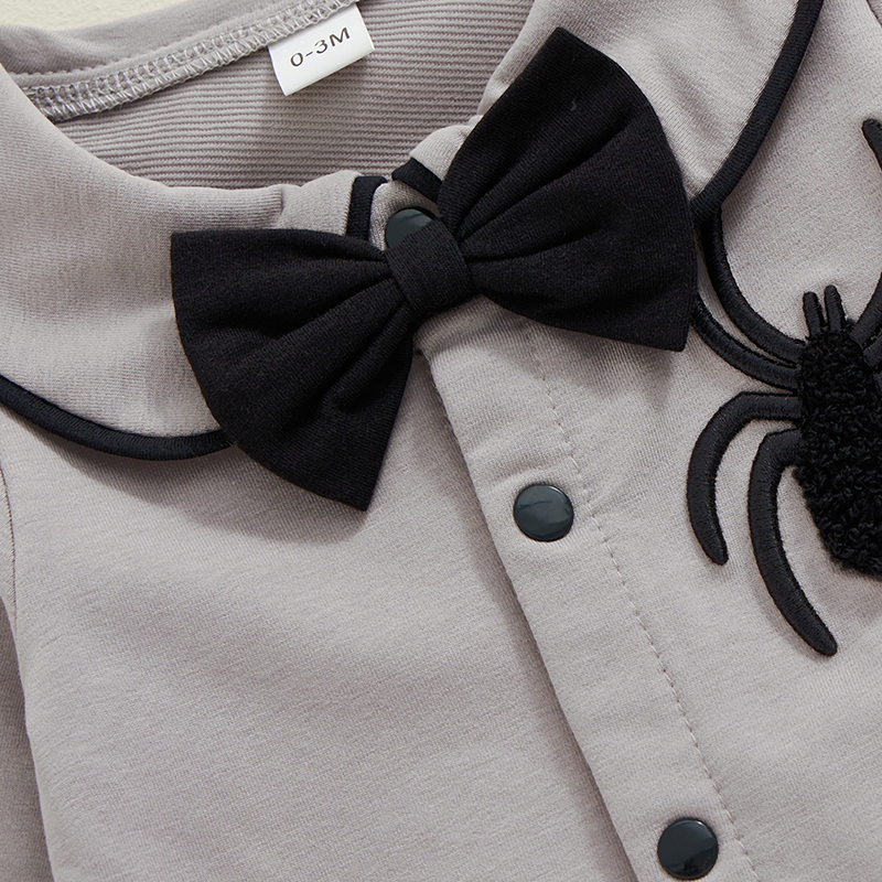 Baby Boy Halloween Romper with Spider Embroidery and Bow Tie - Image 4