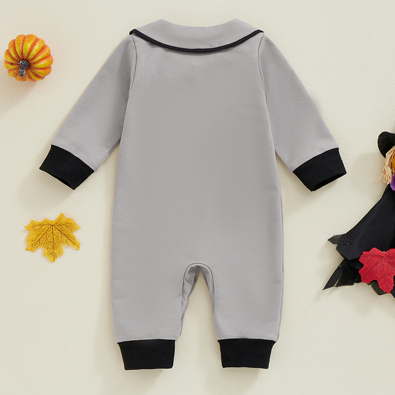 Baby Boy Halloween Romper with Spider Embroidery and Bow Tie - Image 2