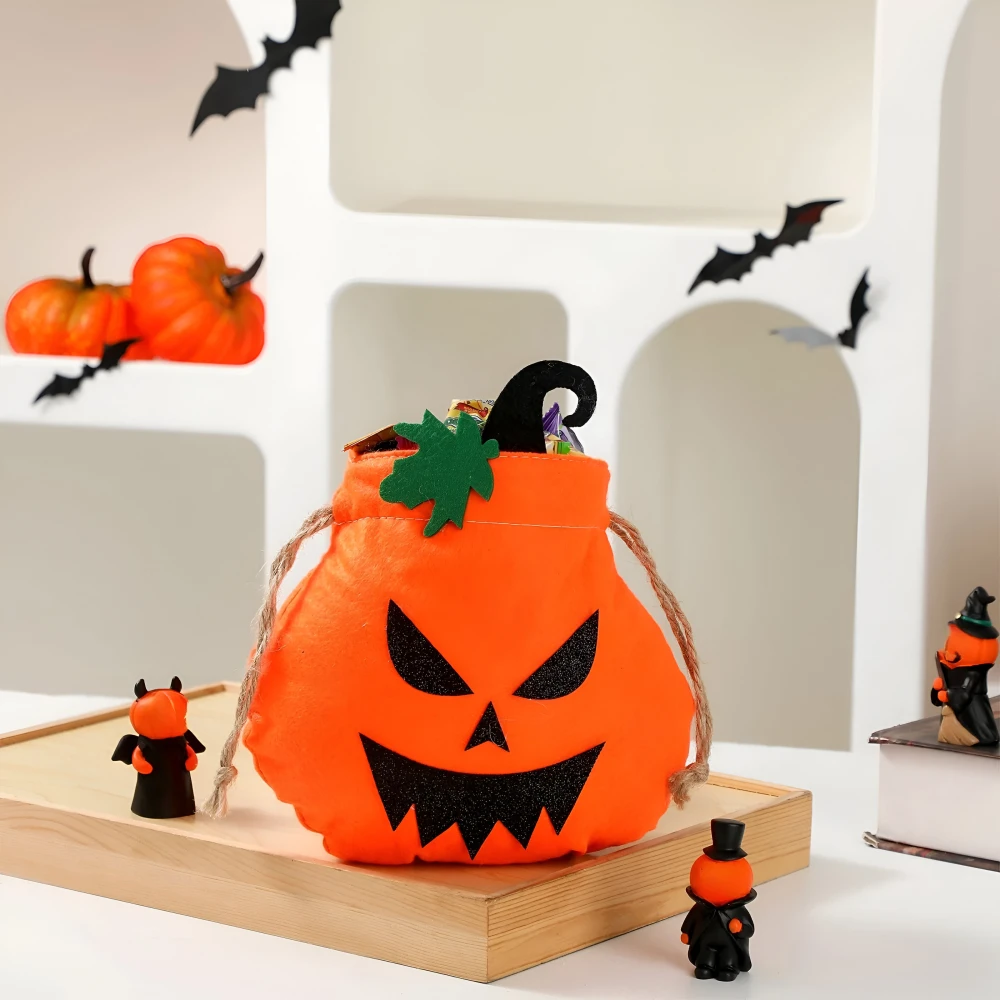 Portable Halloween Pumpkin Drawstring Bag - Ghost Pumpkin Candy Bag for Trick or Treat - Image 2