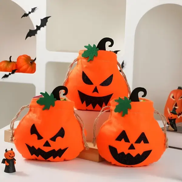 Portable Halloween Pumpkin Drawstring Bag - Ghost Pumpkin Candy Bag for Trick or Treat