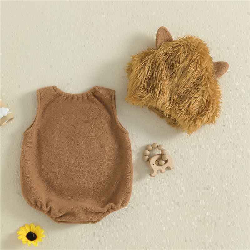 Adorable Baby Halloween Wolf Costume - Plush Romper with Hat - Image 2