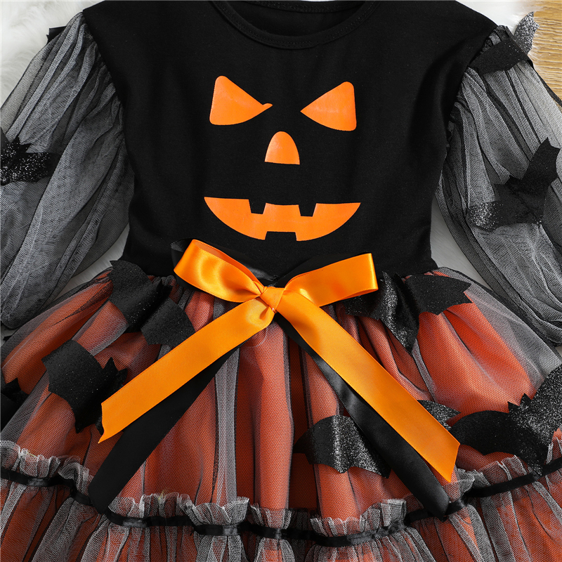 Girls Halloween Princess Tutu Dress with Mesh Long Sleeves - Image 4