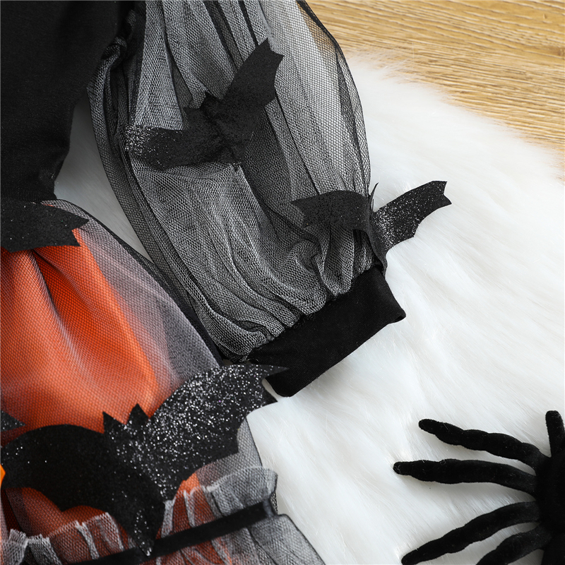 Girls Halloween Princess Tutu Dress with Mesh Long Sleeves - Image 5