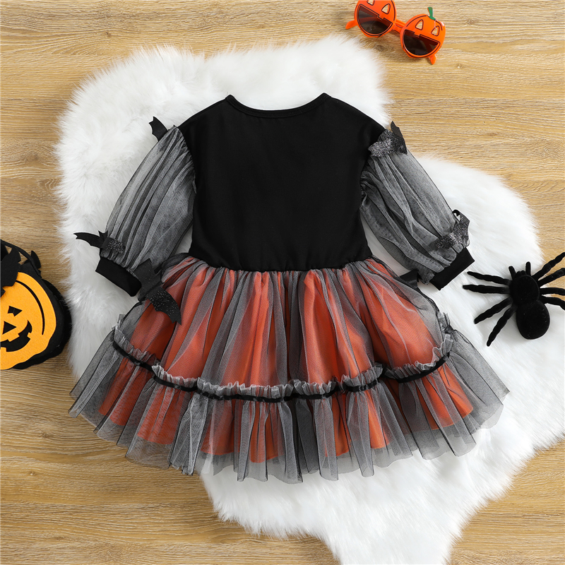 Girls Halloween Princess Tutu Dress with Mesh Long Sleeves - Image 2