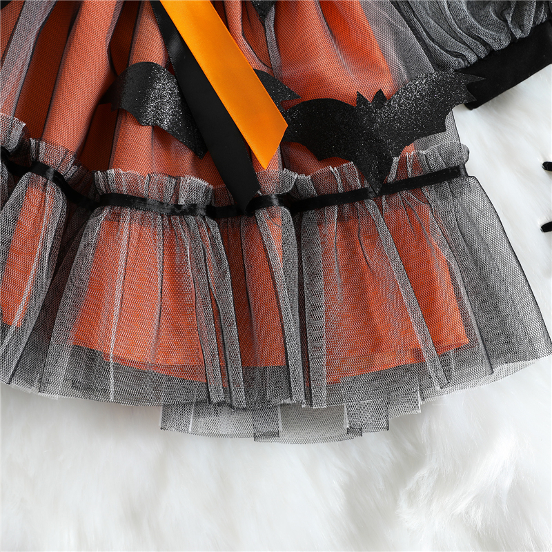 Girls Halloween Princess Tutu Dress with Mesh Long Sleeves - Image 6