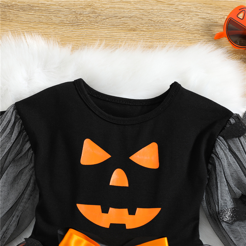 Girls Halloween Princess Tutu Dress with Mesh Long Sleeves - Image 3