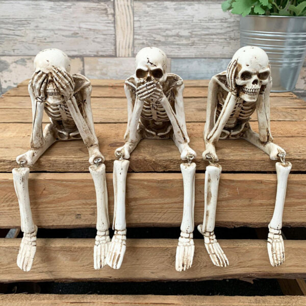 3-Piece Halloween Skull Figurines - Spooky Resin Decor Props
