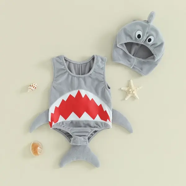 Baby Shark Halloween Romper with Hat - Infant Unisex Sleeveless Bodysuit Costume
