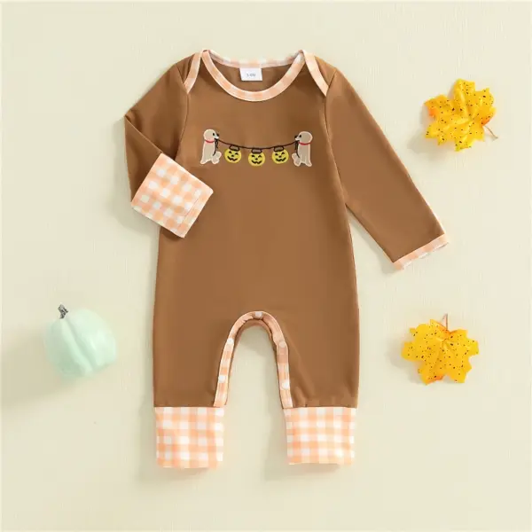 Baby Halloween Romper Pumpkin Animal Embroidery Long Sleeve Jumpsuit