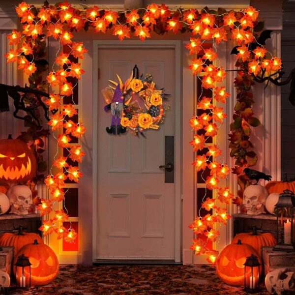 Halloween LED String Lights with Maple Leaf Garland - Fall Home Decor