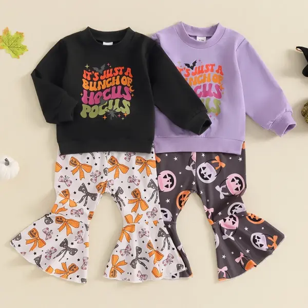 Toddler Baby Girls Halloween Letter Print Sweatshirt & Pumpkin Flare Pants Set