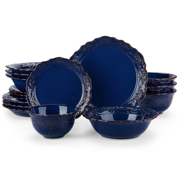 16 Piece Blue Reactive Glaze Ceramic Dinnerware Set with Plates, Bowls & Soup Plates