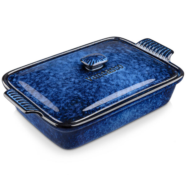 Blue Stoneware Casserole Dish with Lid