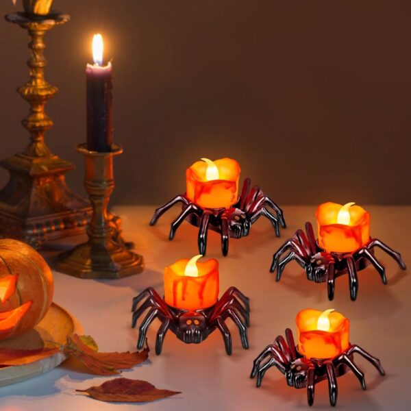 Halloween LED Spider Pumpkin Candle Lights – Battery-Operated Haunted House Party Decor